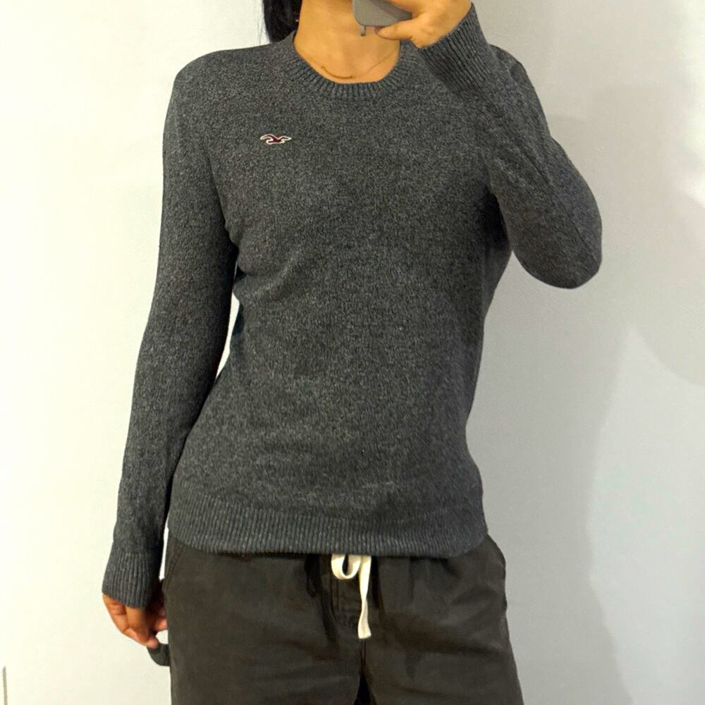 Hollister Men Women’s XS Gray Knit Crew Neck Pullover Sweater Long Sleeve Y2K